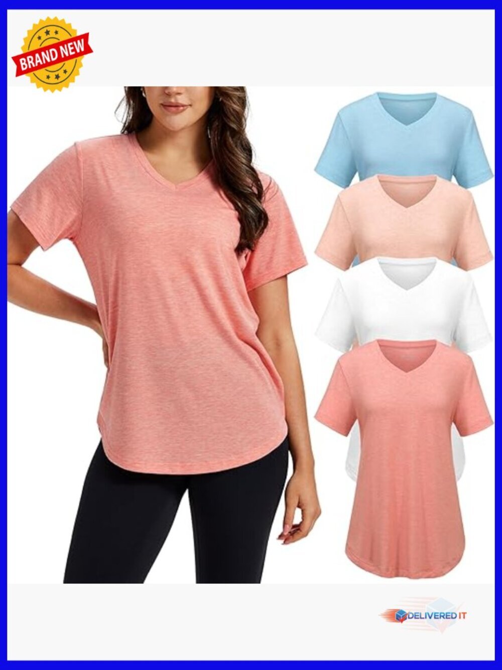 4 Pack Women V Neck Short Sleeve T Shirts Loose Fit Casual Tees